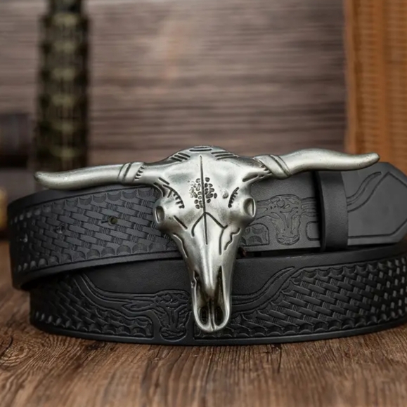 New western long horn longhorn steer bull belt buckle belt not included - Picture 1 of 1